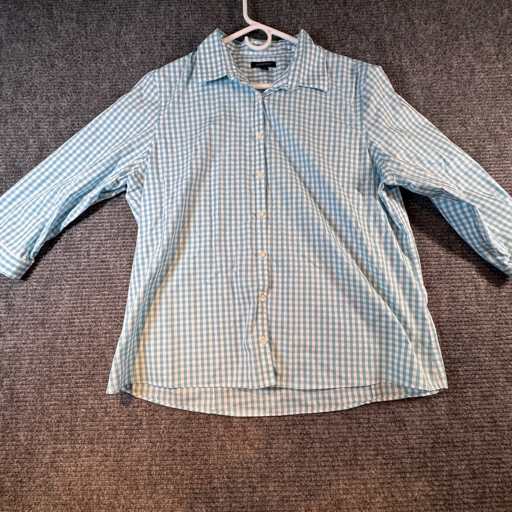 Lands‎ End Womens Light Blue Gingham Check Button Front Shirt Size 18